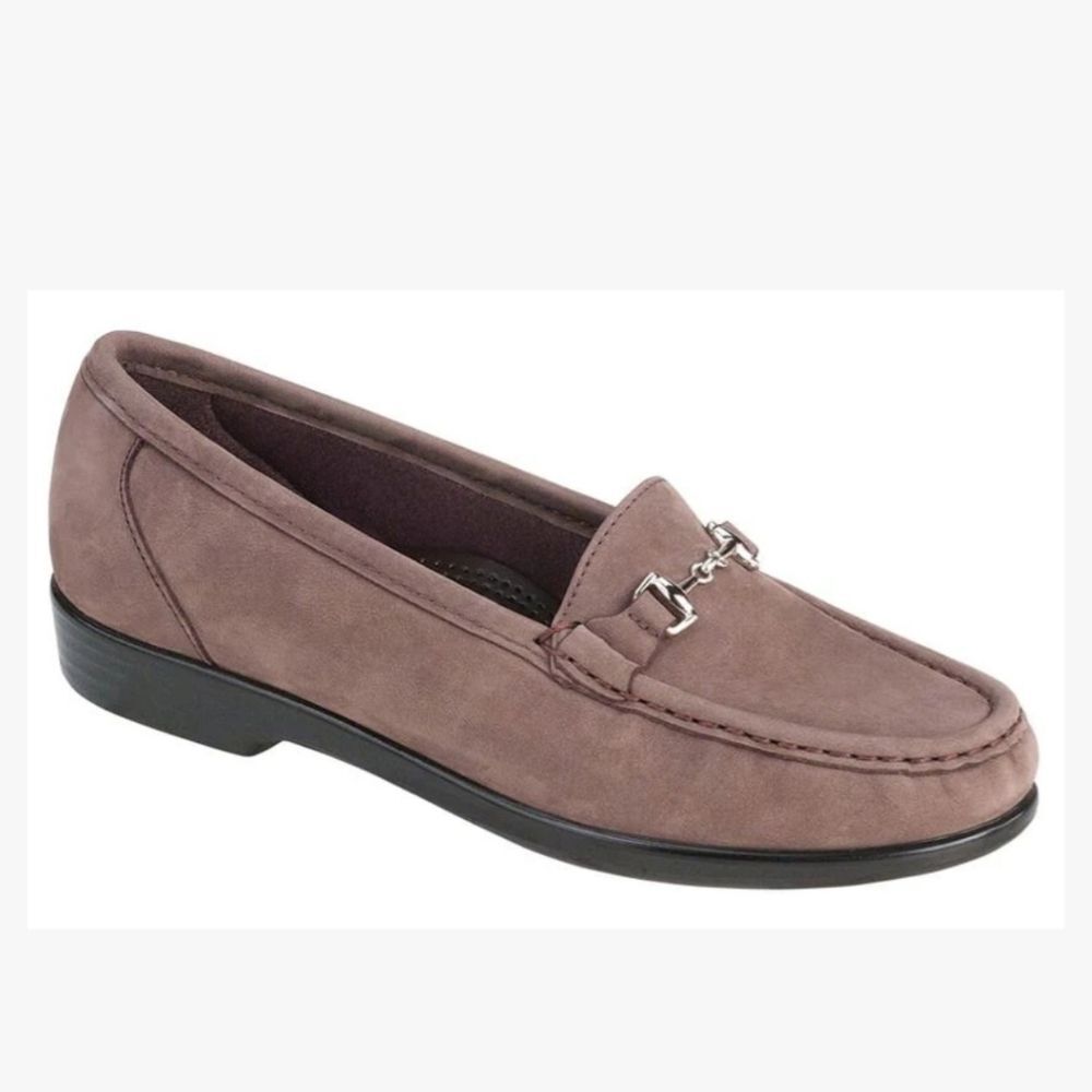 SAS Metro Comfort Loafer Truffle Nubuck Leather with Silver Horsebit Detail Sz 7